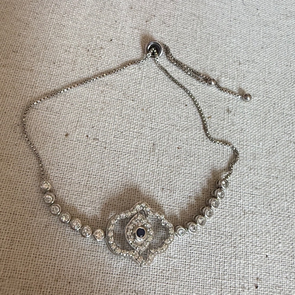 Freida Rothman Sterling Silver 925 Evil eye Hamsa Sapphire CZ Slider Bracelet